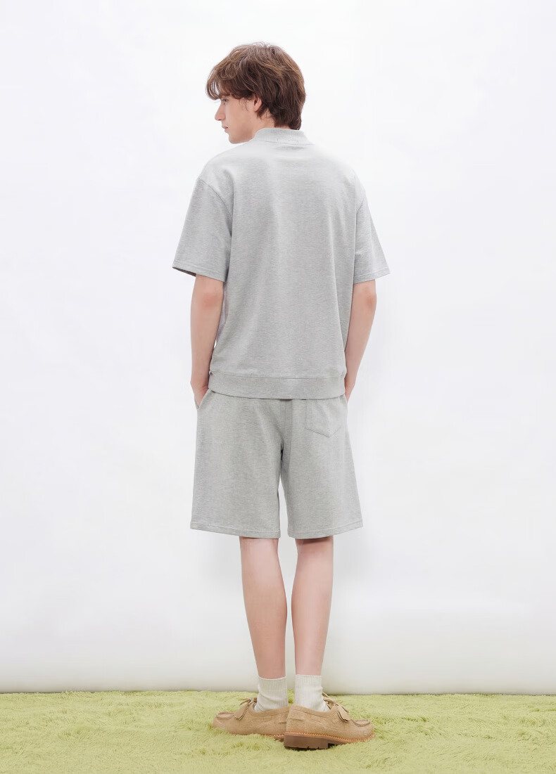 Gxgjeans Men's Casual Basic Henry Collar Stand Collar Short Sleeve Polo Shirt 26 Summer New Light Khaki 180/XL 8