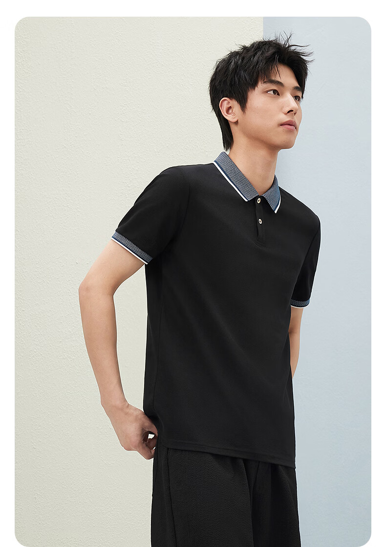 GXG Summer Men's Slim Fit Casual Color-Block Collar Light Business Short Sleeve Polo Shirt 30