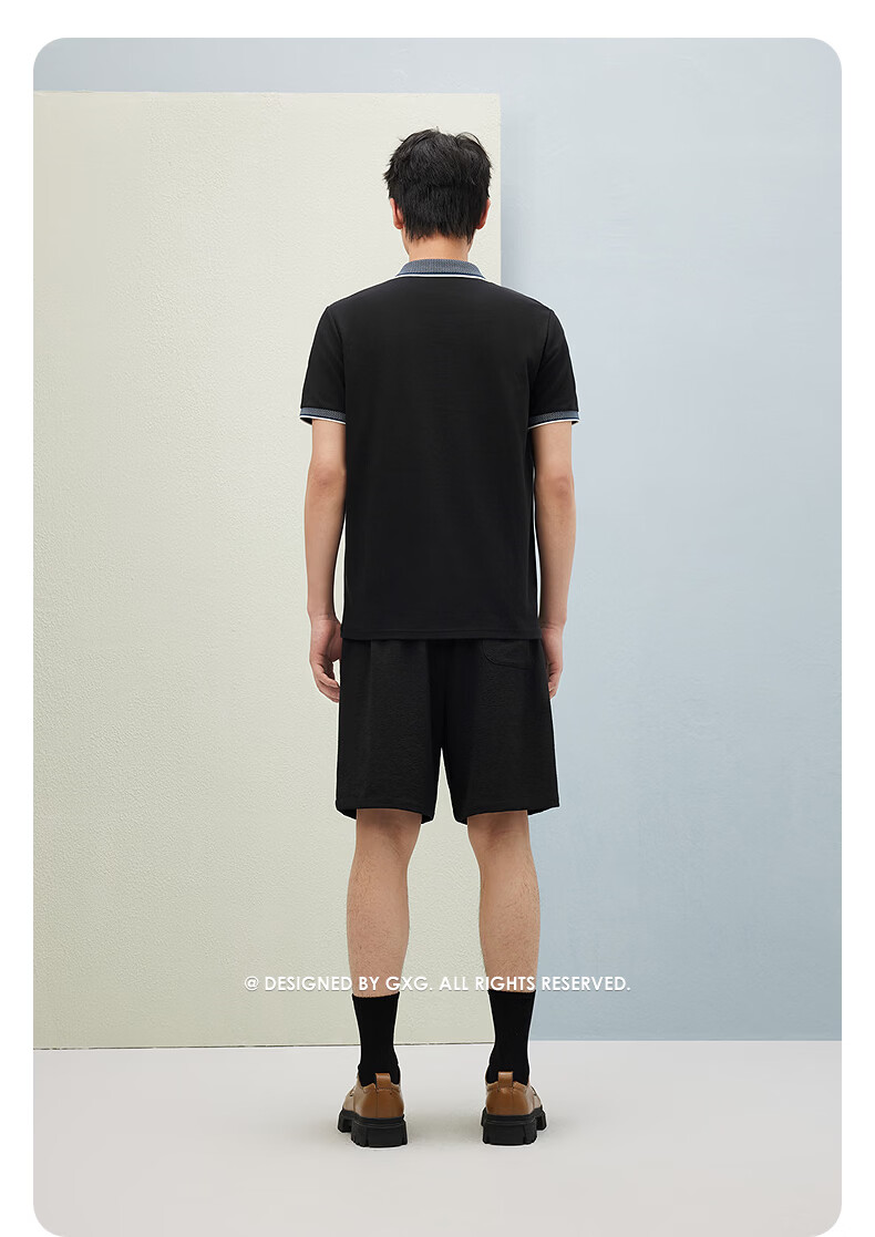 GXG Summer Men's Slim Fit Casual Color-Block Collar Light Business Short Sleeve Polo Shirt 31