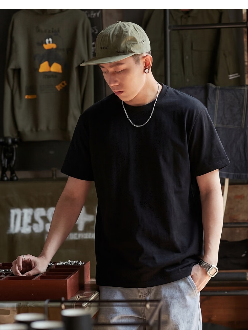 TonLion 2026 Summer New Men's Loose Solid Color Round Neck Short Sleeve T-Shirt Youth Basic Top Trendy Tee 16