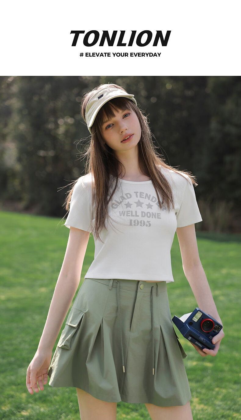 TonLion 2026 Summer New Women's Short Sleeve T-Shirt Pure Cotton Short American Style Small Size Design 1