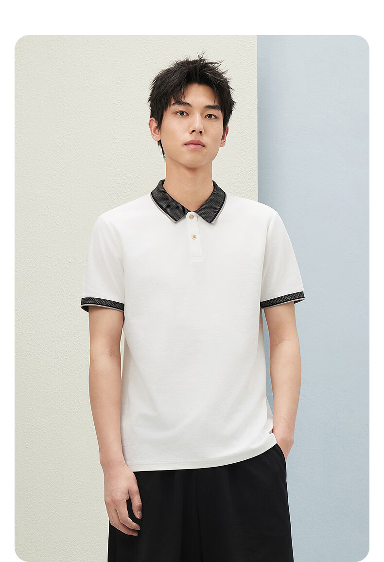 GXG Summer Men's Slim Fit Casual Color-Block Collar Light Business Short Sleeve Polo Shirt 6