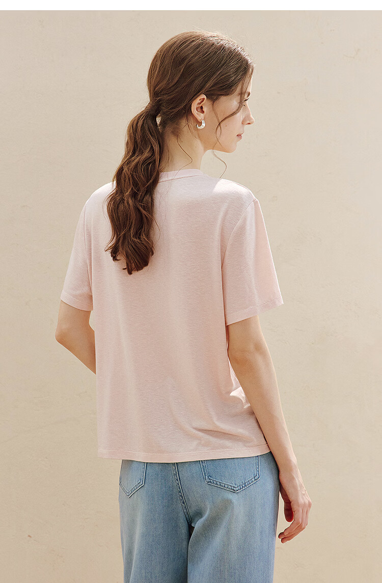 INMAN Acetate Linen Pet Embroidery T-Shirt 26 Summer Women's New Regular Fit Short Sleeve Top Khaki L 18