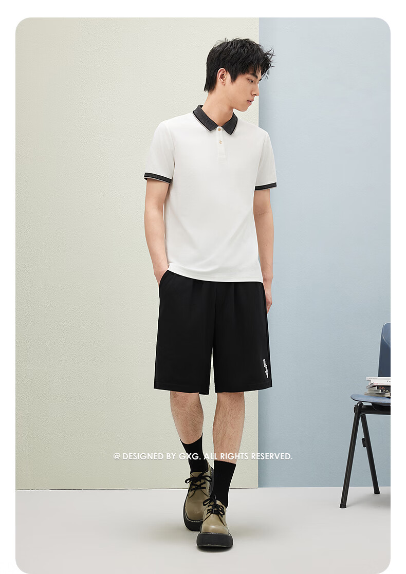 GXG Summer Men's Slim Fit Casual Color-Block Collar Light Business Short Sleeve Polo Shirt 7