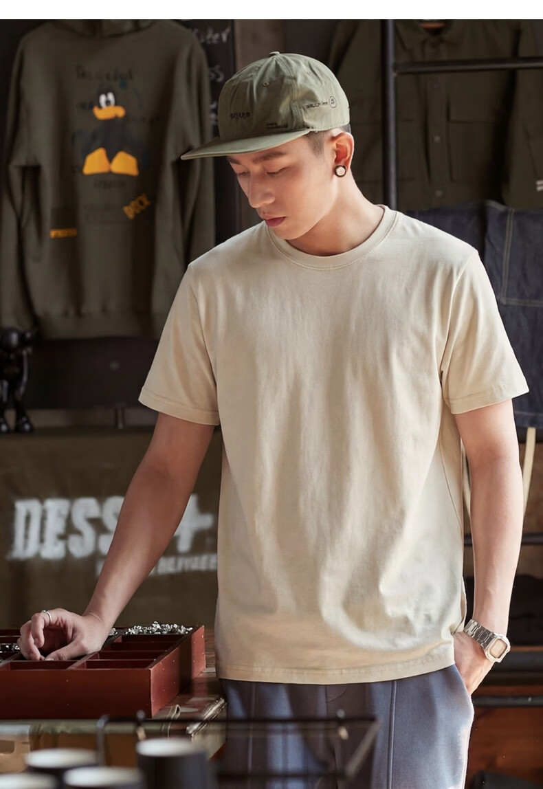 TonLion 2026 Summer New Men's Loose Solid Color Round Neck Short Sleeve T-Shirt Youth Basic Top Trendy Tee 10
