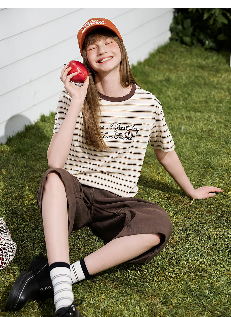 TonLion 2026 Summer New Women's Striped Short Sleeve T-Shirt Loose Casual American College Style Fashionable Top 12