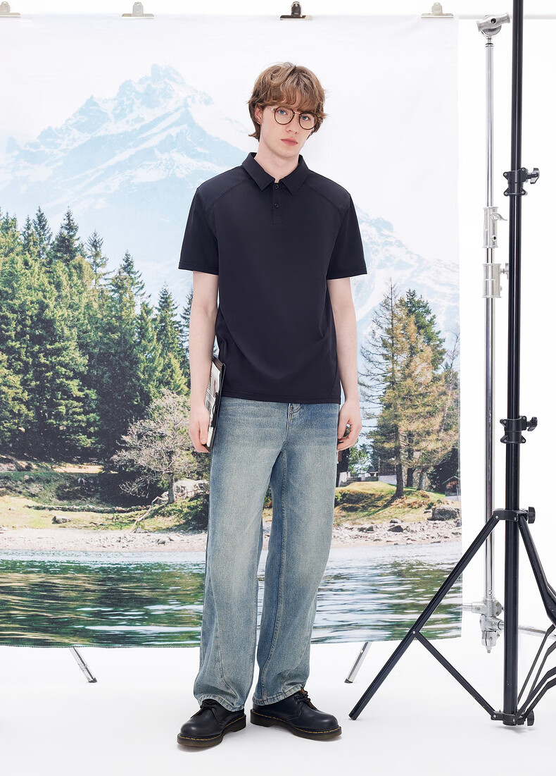Gxgjeans Men's Shoulder Panel Simple Commuter Lapel Short Sleeve Polo Shirt 26 Summer New Black 170/M 10