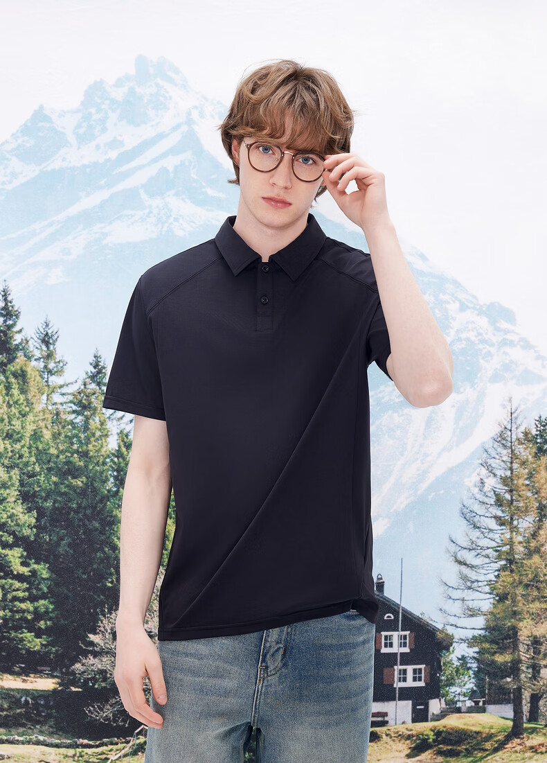 Gxgjeans Men's Shoulder Panel Simple Commuter Lapel Short Sleeve Polo Shirt 26 Summer New Black 170/M 9