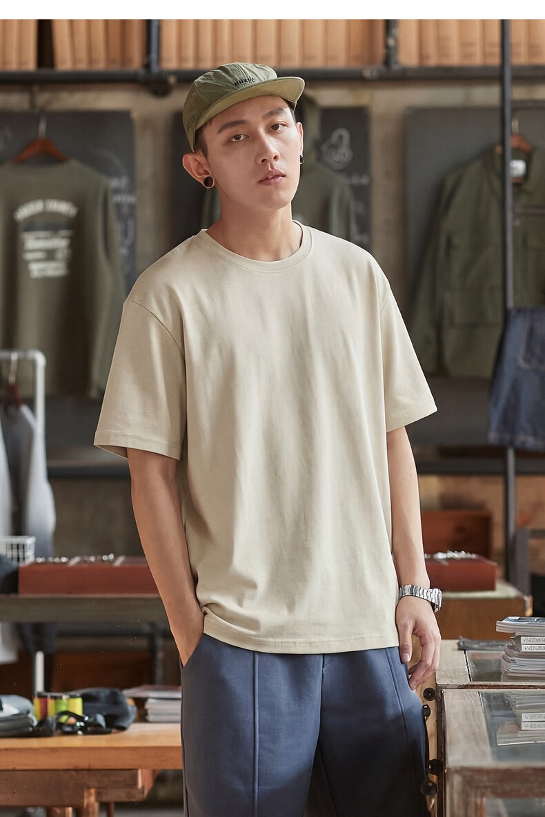 TonLion 2026 Summer New Men's Loose Solid Color Round Neck Short Sleeve T-Shirt Youth Basic Top Trendy Tee 11