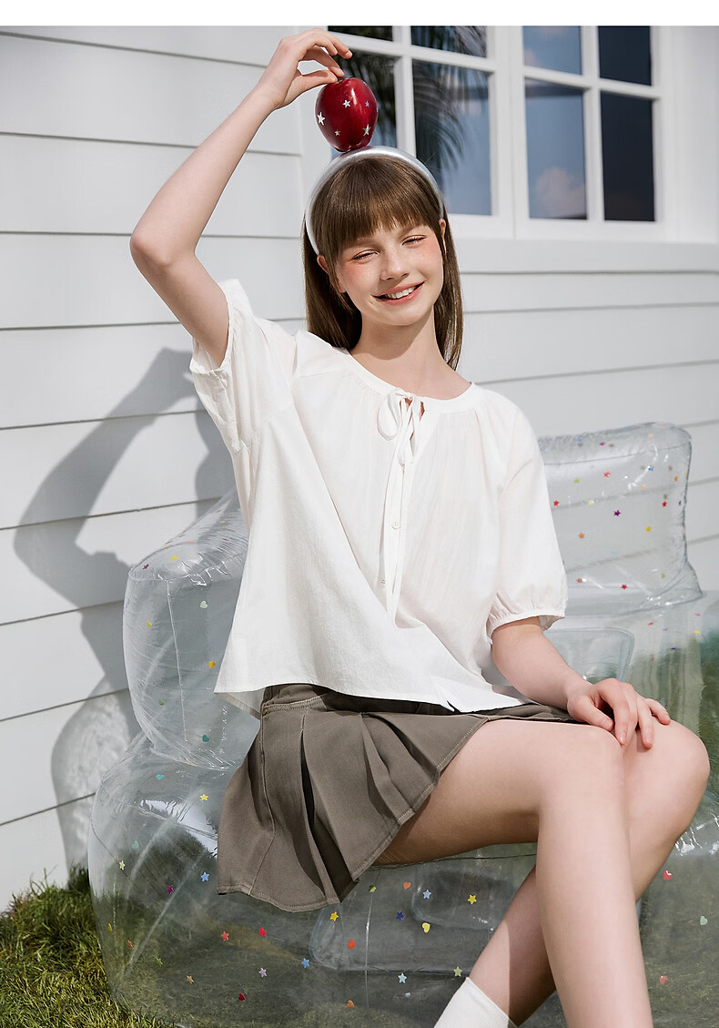 TonLion 2026 Summer New Women's Short Sleeve Shirt Round Neck Sweet Niche Design Puff Sleeve Beautiful Top 15