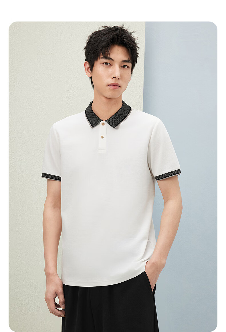 GXG Summer Men's Slim Fit Casual Color-Block Collar Light Business Short Sleeve Polo Shirt 1