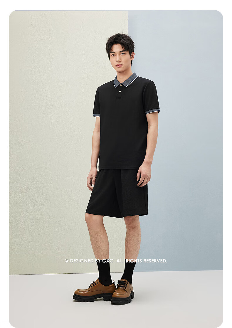 GXG Summer Men's Slim Fit Casual Color-Block Collar Light Business Short Sleeve Polo Shirt 29
