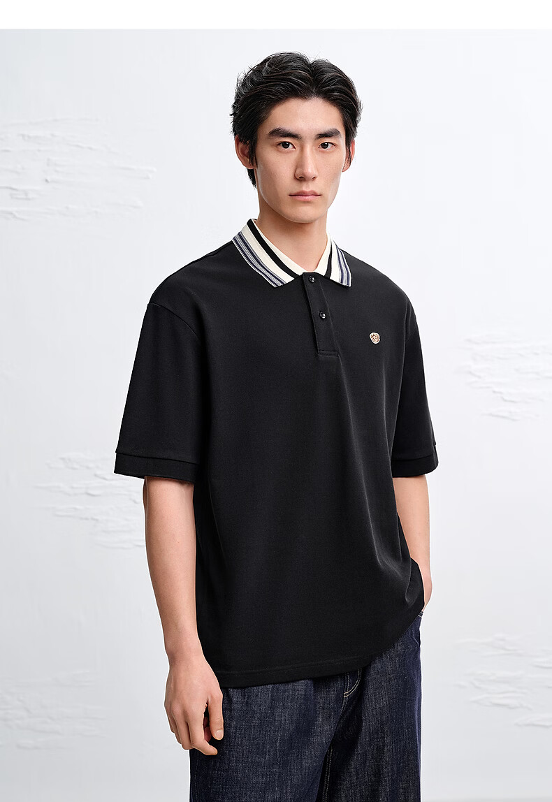 Peacebird Antibacterial Men's Loose Fit Polo Shirt Black First Batch L 12