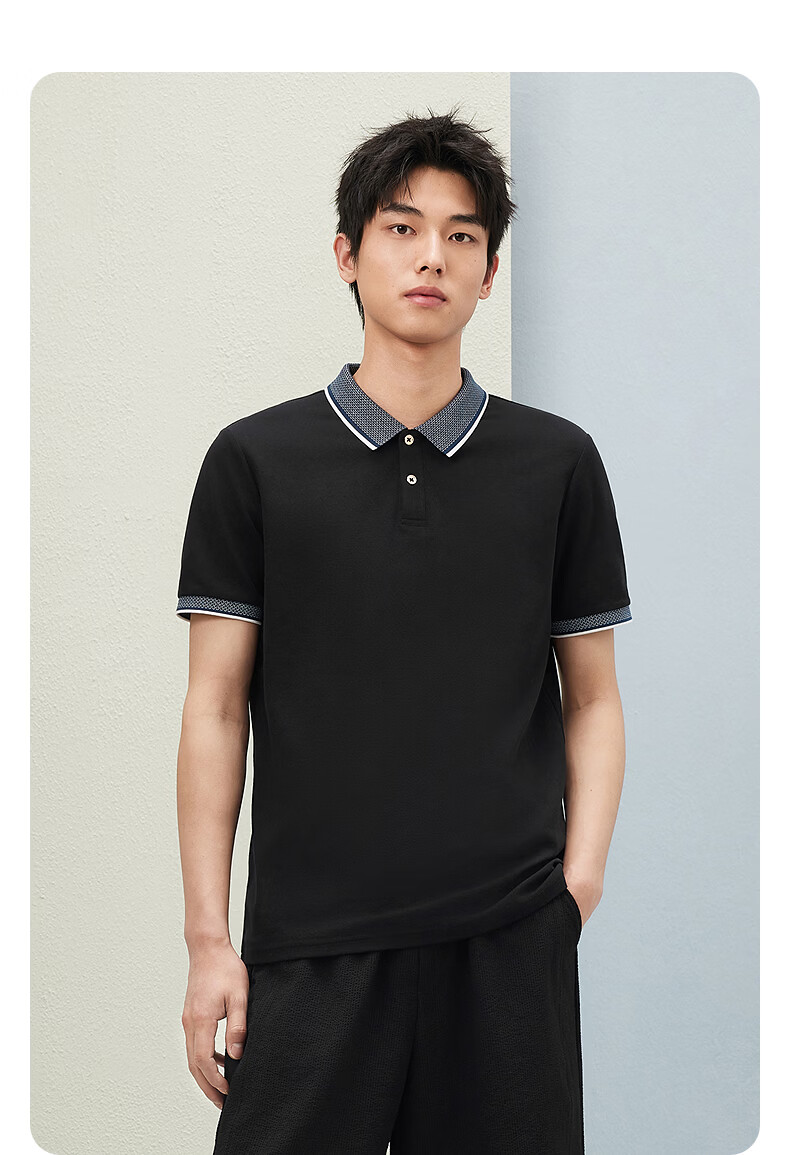 GXG Summer Men's Slim Fit Casual Color-Block Collar Light Business Short Sleeve Polo Shirt 28