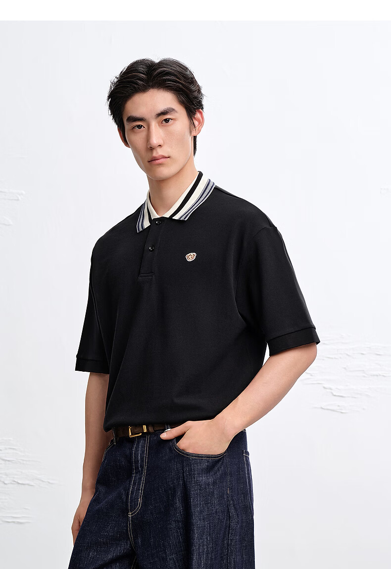 Peacebird Antibacterial Men's Loose Fit Polo Shirt Black First Batch L 15