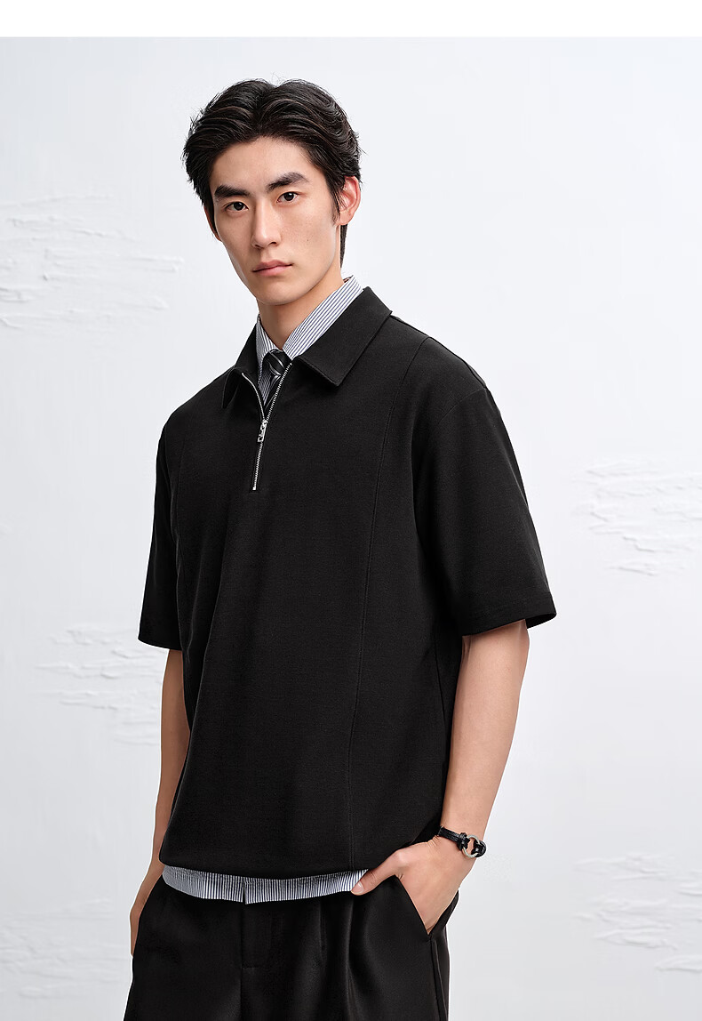 Peacebird Men Polo Shirt BACOG222D Black First Batch 2XL 22