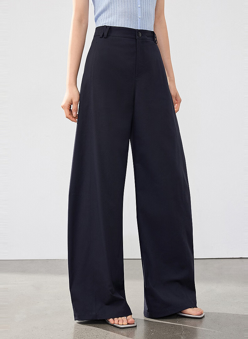 Yixiang Liying Curved Blade Casual Pants 2026 Summer New High Waist Slim Banana Pants Long Pants Navy Blue 165/66A/L 2