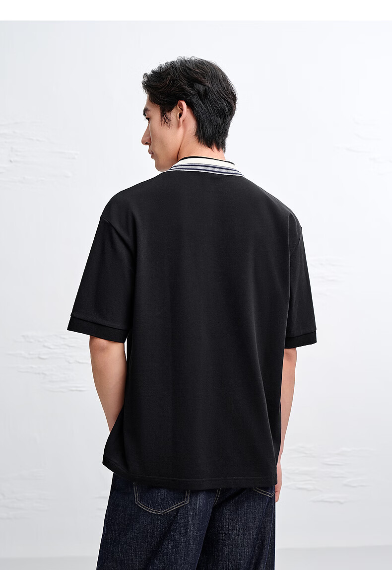 Peacebird Antibacterial Men's Loose Fit Polo Shirt Black First Batch L 13