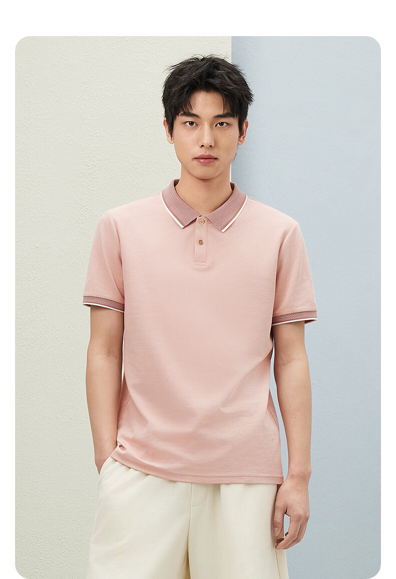 GXG Summer Men's Slim Fit Casual Color-Block Collar Light Business Short Sleeve Polo Shirt 17