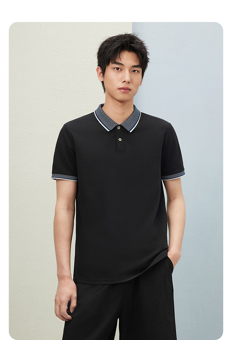 GXG Summer Men's Slim Fit Casual Color-Block Collar Light Business Short Sleeve Polo Shirt 24