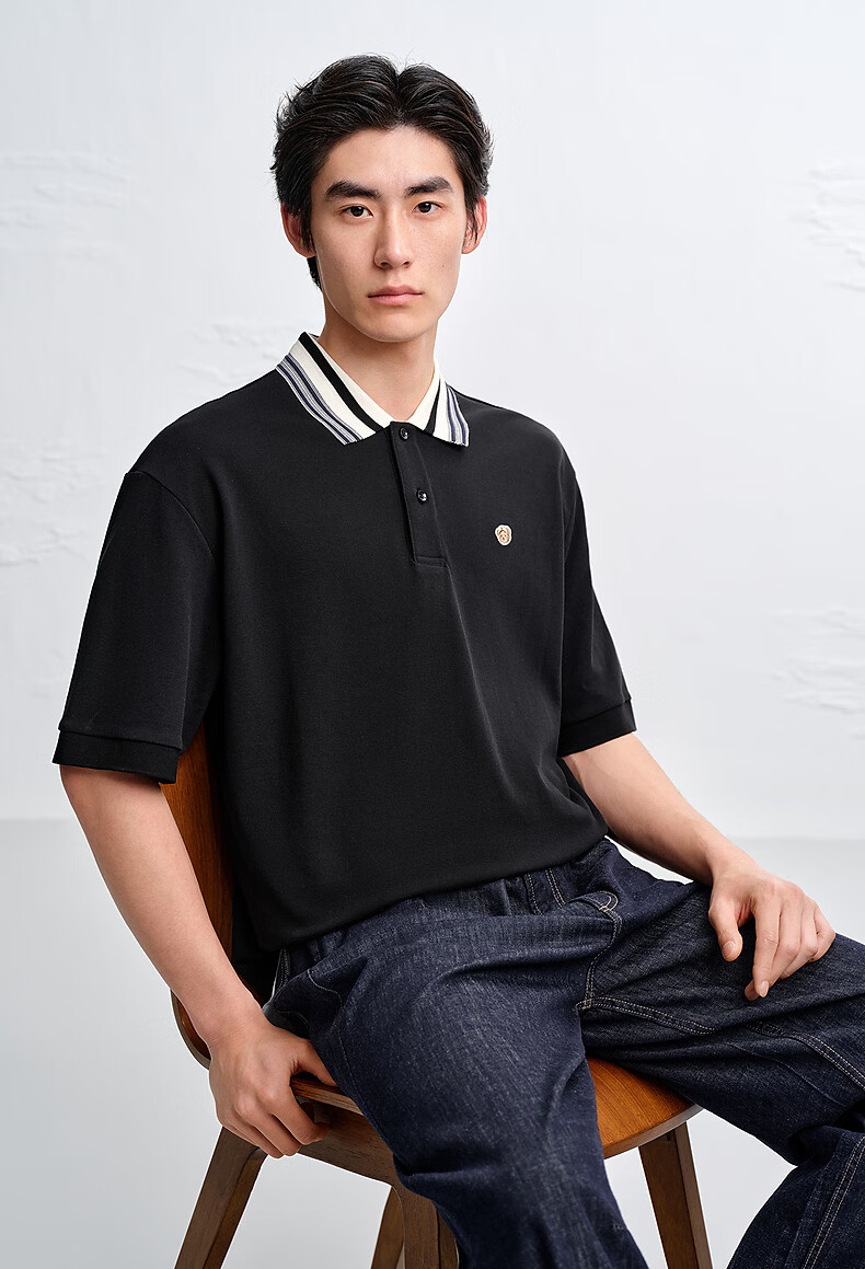 Peacebird Antibacterial Men's Loose Fit Polo Shirt Black First Batch L 2