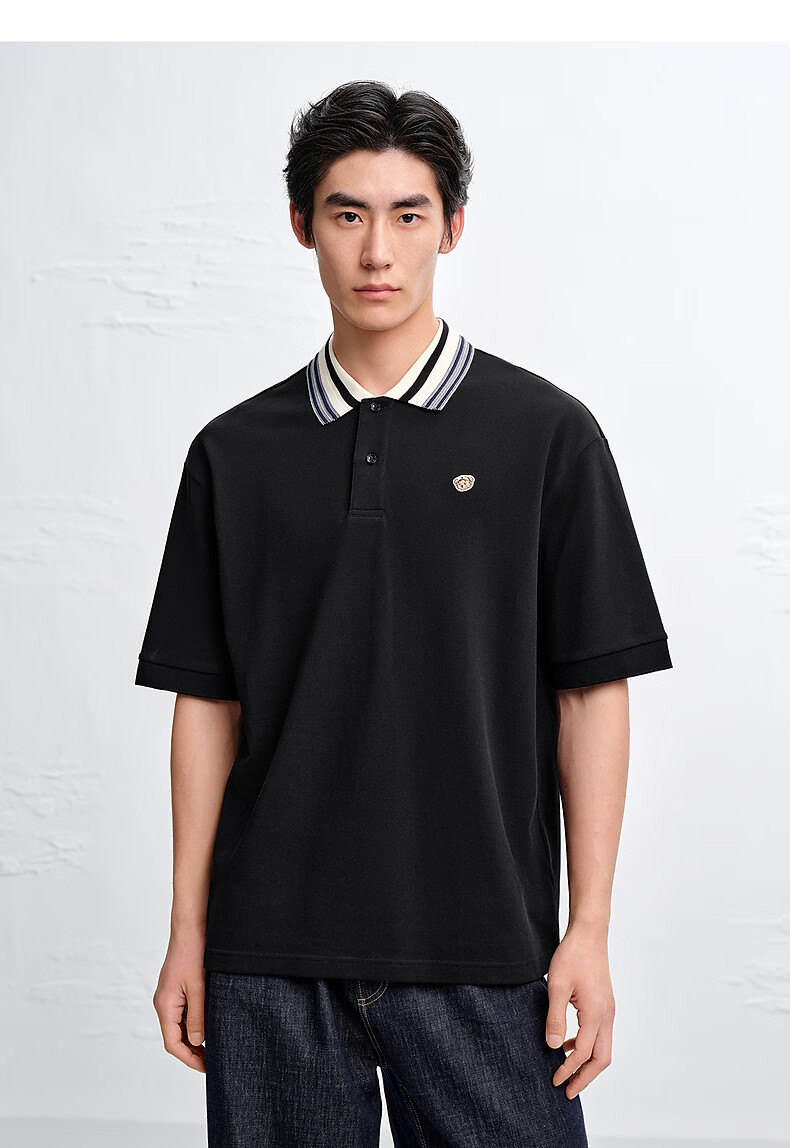 Peacebird Antibacterial Men's Loose Fit Polo Shirt Black First Batch L 14
