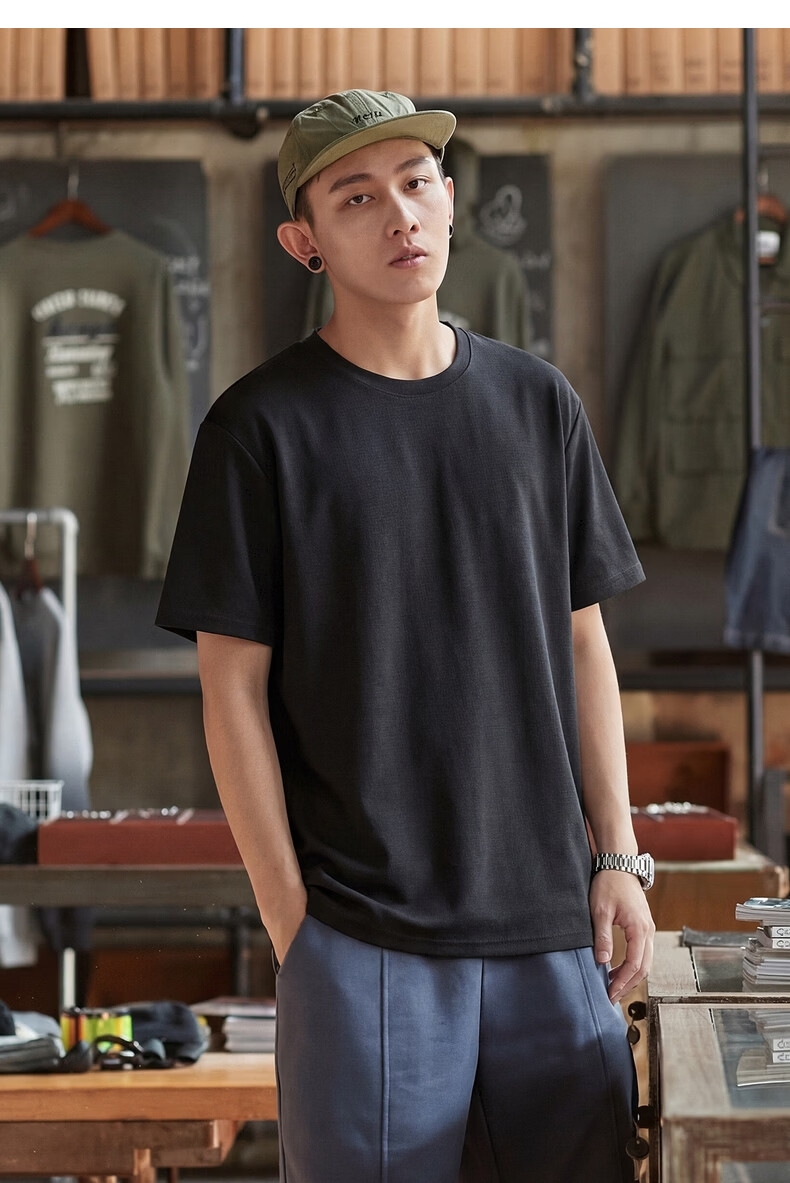TonLion 2026 Summer New Men's Loose Solid Color Round Neck Short Sleeve T-Shirt Youth Basic Top Trendy Tee 17