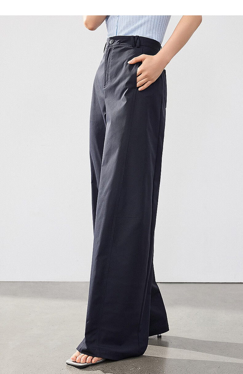 Yixiang Liying Curved Blade Casual Pants 2026 Summer New High Waist Slim Banana Pants Long Pants Navy Blue 165/66A/L 23