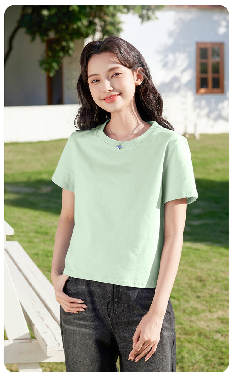 Baleno Korean Style Women's Short Sleeve T-Shirt 2026 Summer New Pure Cotton Cropped Cute College Style Loose Casual Top 6