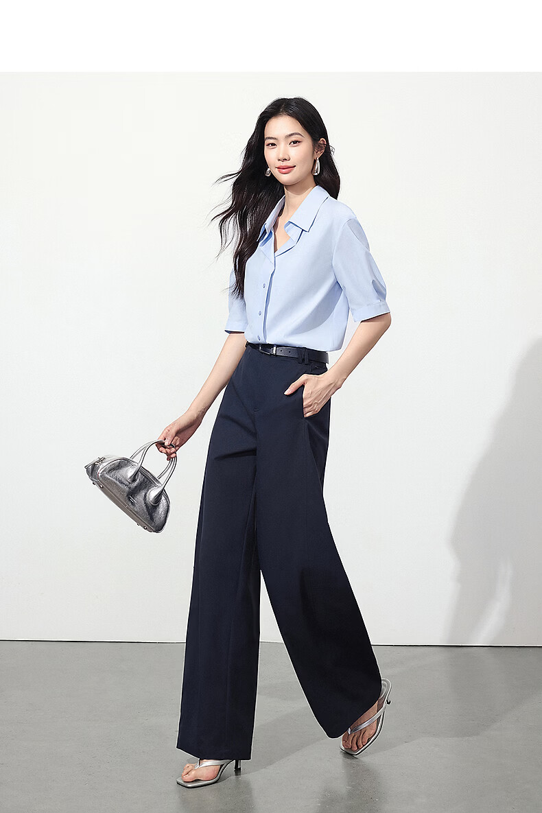 Yixiang Liying Curved Blade Casual Pants 2026 Summer New High Waist Slim Banana Pants Long Pants Navy Blue 165/66A/L 14