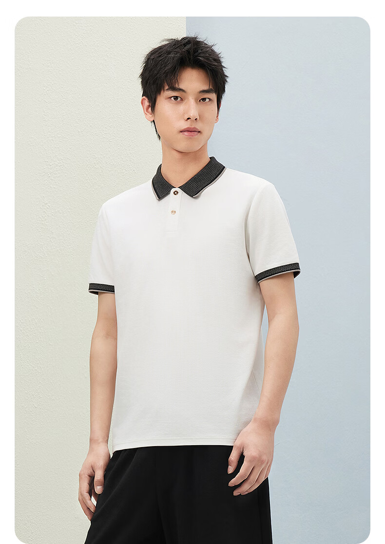 GXG Summer Men's Slim Fit Casual Color-Block Collar Light Business Short Sleeve Polo Shirt 8