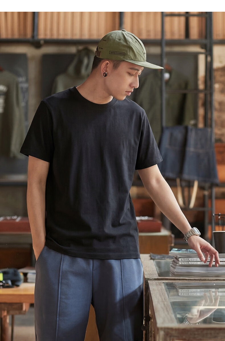 TonLion 2026 Summer New Men's Loose Solid Color Round Neck Short Sleeve T-Shirt Youth Basic Top Trendy Tee 14