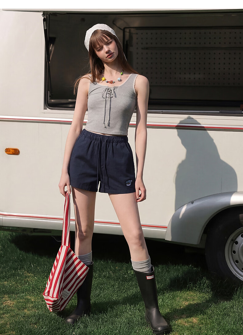 TonLion 2026 Summer New Women's Casual Shorts Navy Blue Loose Fit High Waist Cotton Sporty Youthful Advanced 9