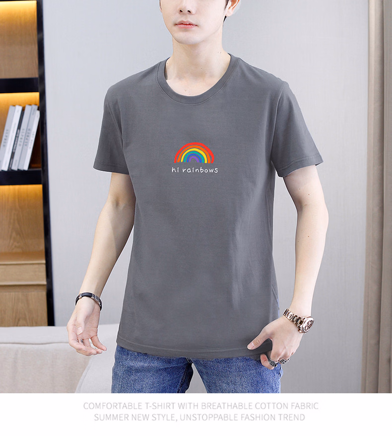 Ice Silk Thin Short-sleeved T-shirt Men's Summer Pure Cotton Teen Handsome Half-sleeved Summer Clothes T9902 Blue 2XL_viptrois.com