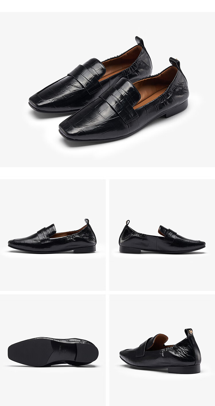 Le Saunda Spring Summer Croissant Family Elegant Low Heel Loafers Women's Leather Shoes 13001 Black BKR 37 9
