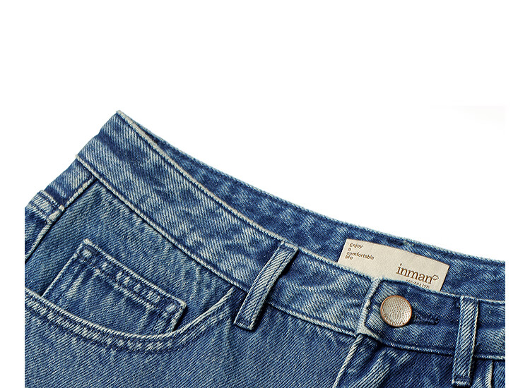 INMAN 100% Xinjiang Cotton Vintage Embroidered Denim Shorts 26 Summer Women's New Raw Hem Mid-Length Pants Denim Blue 28 10