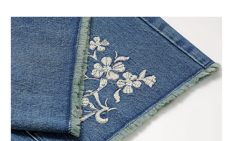 INMAN 100% Xinjiang Cotton Vintage Embroidered Denim Shorts 26 Summer Women's New Raw Hem Mid-Length Pants Denim Blue 28 11