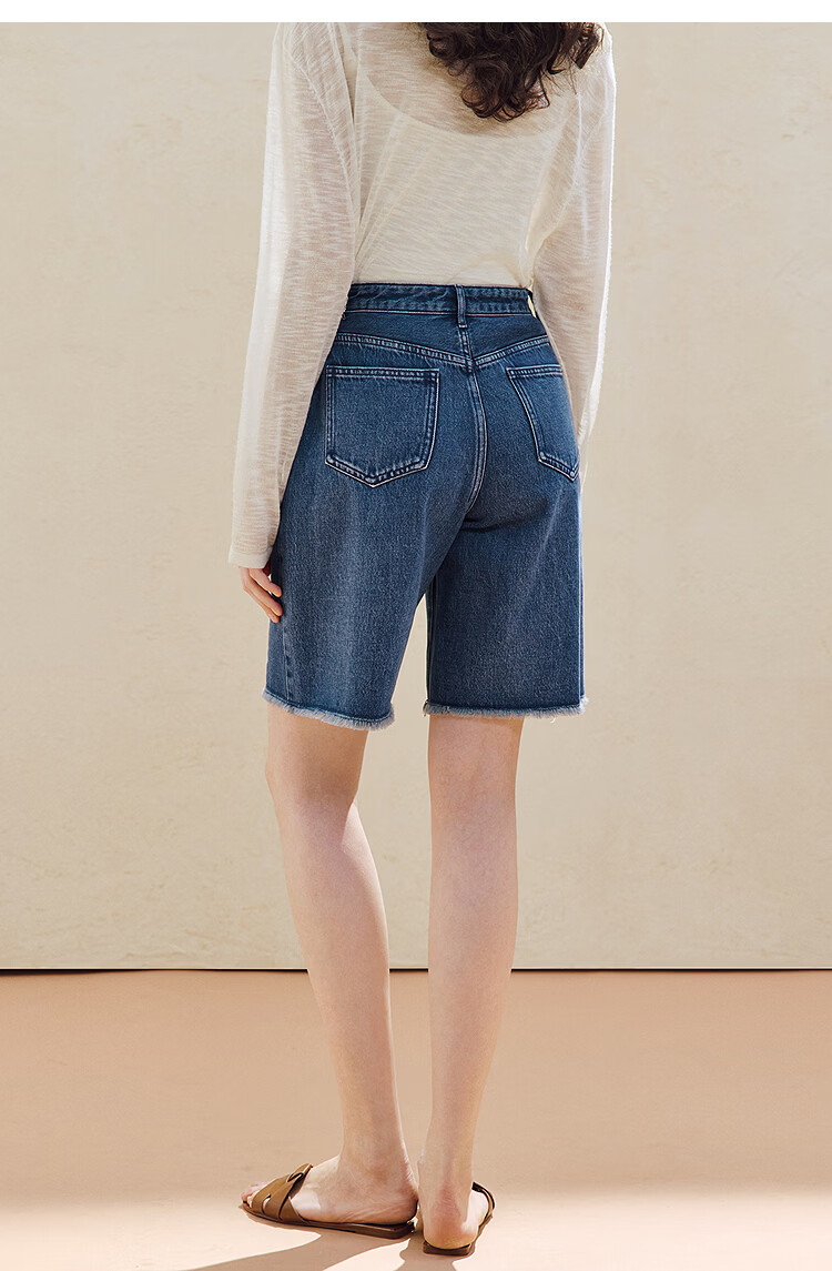 INMAN 100% Xinjiang Cotton Vintage Embroidered Denim Shorts 26 Summer Women's New Raw Hem Mid-Length Pants Denim Blue 28 18