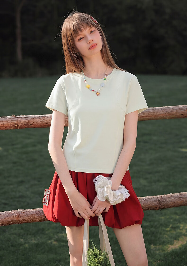 TonLion 2026 Summer New Solid Color Slim Fit Short Sleeve T-Shirt for Women Simple Style 2