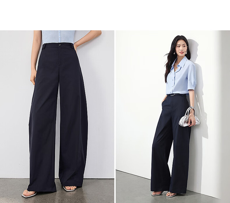 Yixiang Liying Curved Blade Casual Pants 2026 Summer New High Waist Slim Banana Pants Long Pants Navy Blue 165/66A/L 11