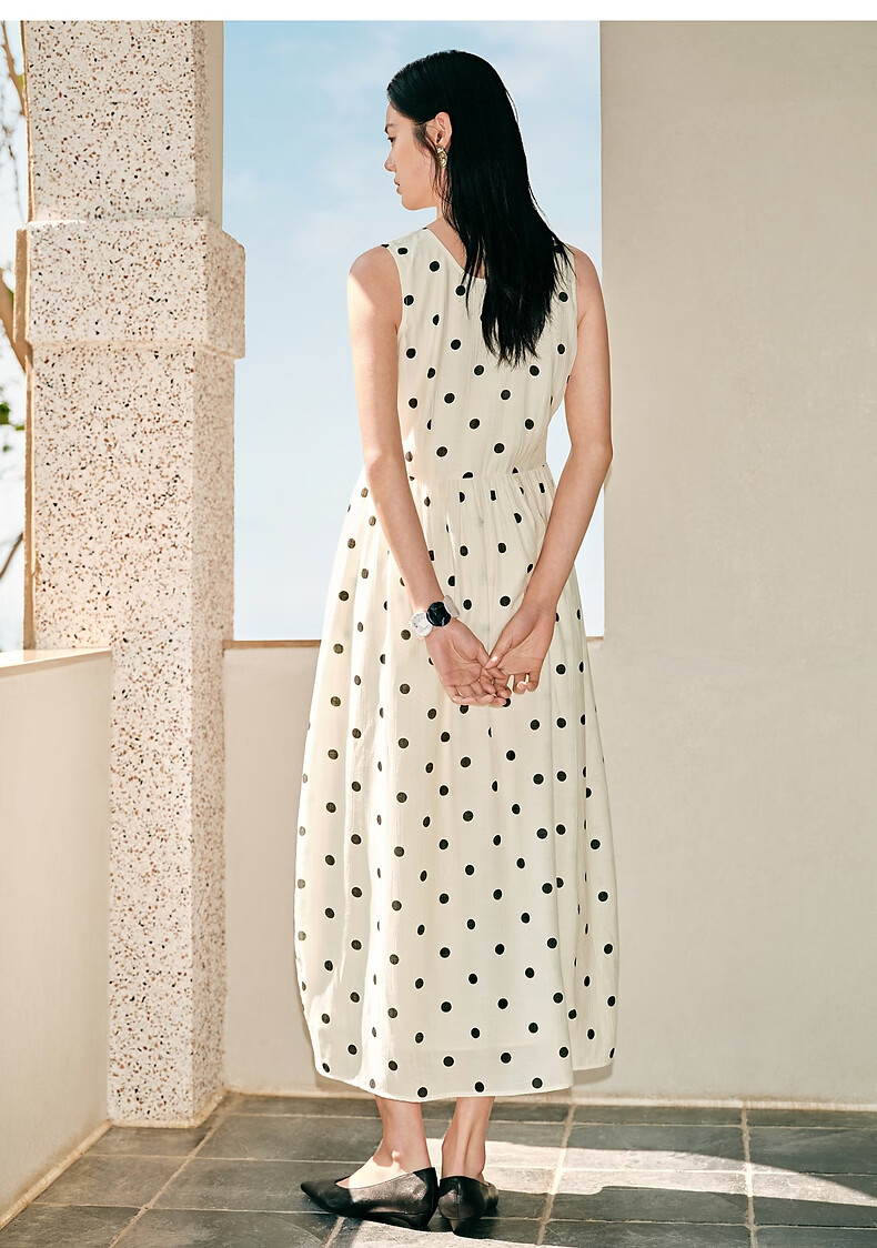 Peacebird Women's Dress [Polka Dot Muse] Long Sleeveless Beach Vacation Dress White L 20