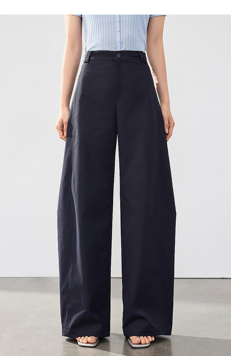 Yixiang Liying Curved Blade Casual Pants 2026 Summer New High Waist Slim Banana Pants Long Pants Navy Blue 165/66A/L 21