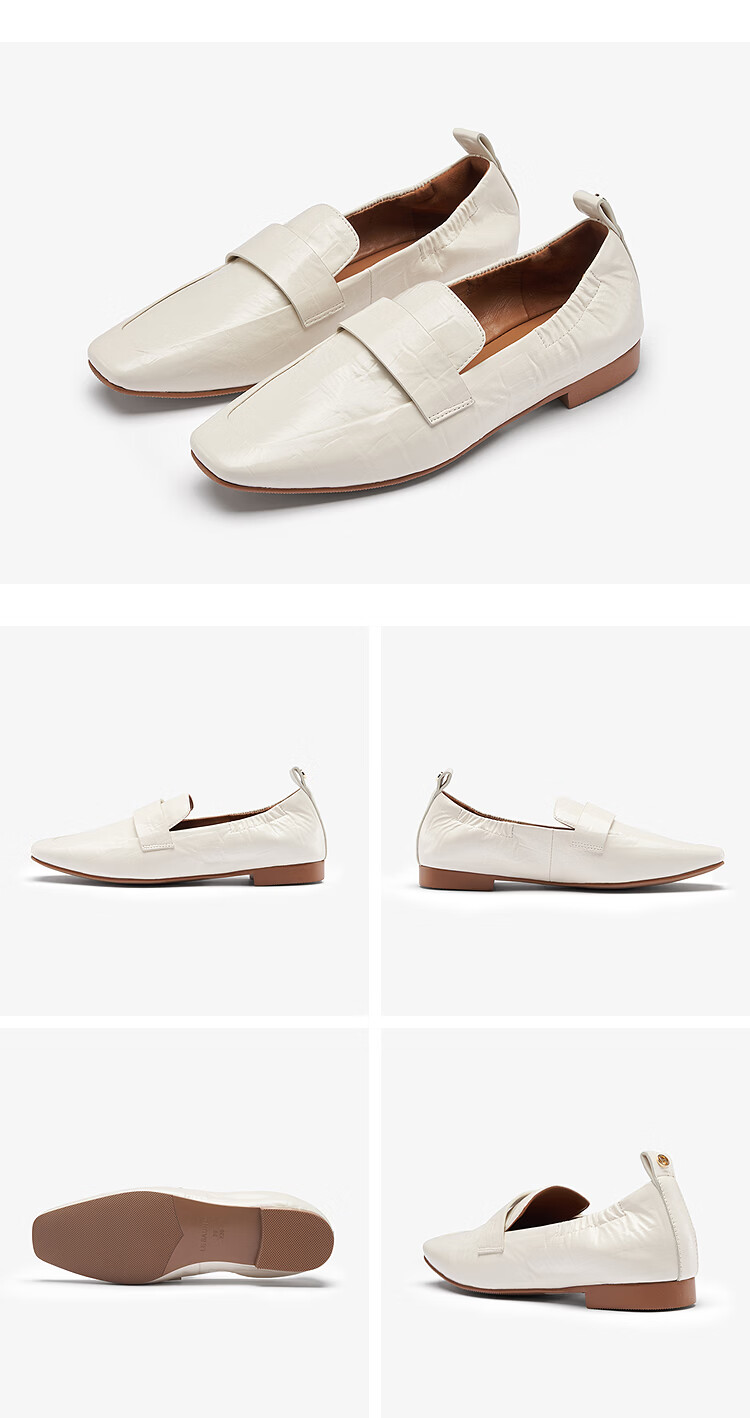 Laird Spring Summer Croissant Family Elegant Low Heel Loafers Women's Leather Shoes 13001 Cream White OWR 37 17