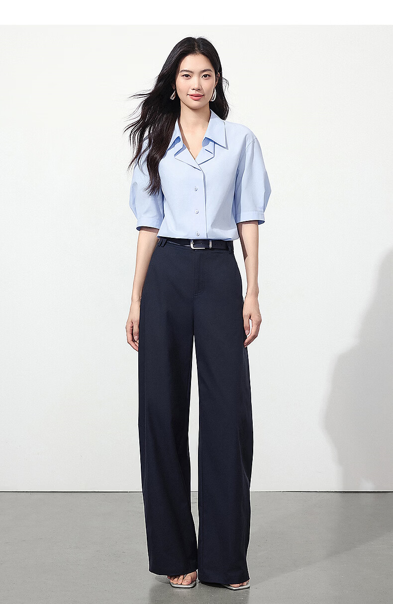 Yixiang Liying Curved Blade Casual Pants 2026 Summer New High Waist Slim Banana Pants Long Pants Navy Blue 165/66A/L 24