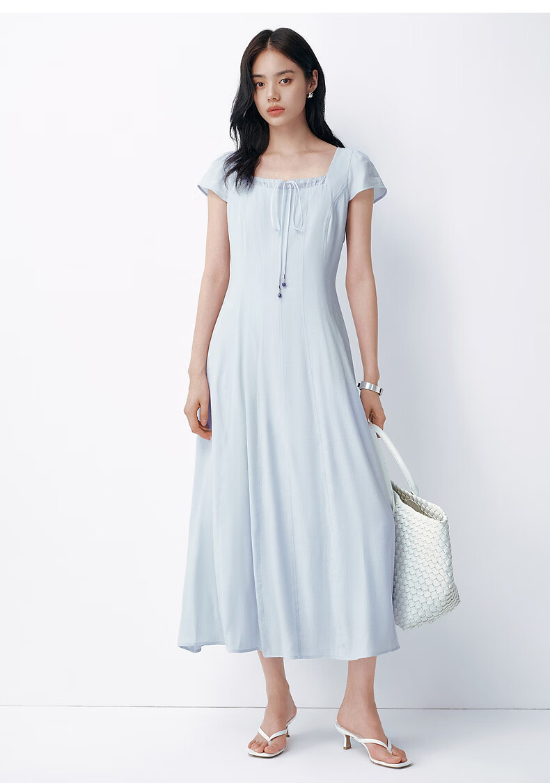 Peacebird Women's Dress Summer Love White Long Dress Slim Fit Waist Office Dress Blue L 22