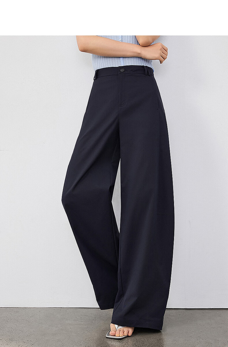 Yixiang Liying Curved Blade Casual Pants 2026 Summer New High Waist Slim Banana Pants Long Pants Navy Blue 165/66A/L 5