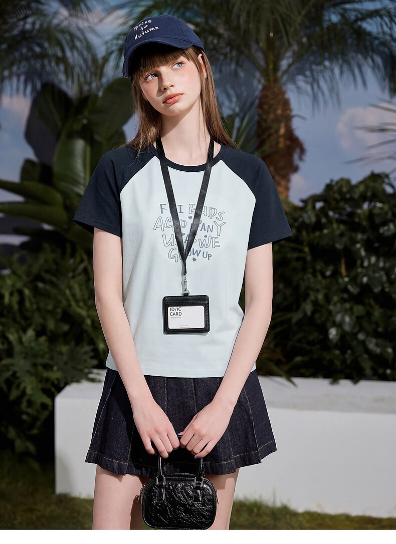 TonLion 2026 Summer New Women's Blue Short Sleeve T-Shirt Korean Style Ins Design Slim Fit Youthful Top 3
