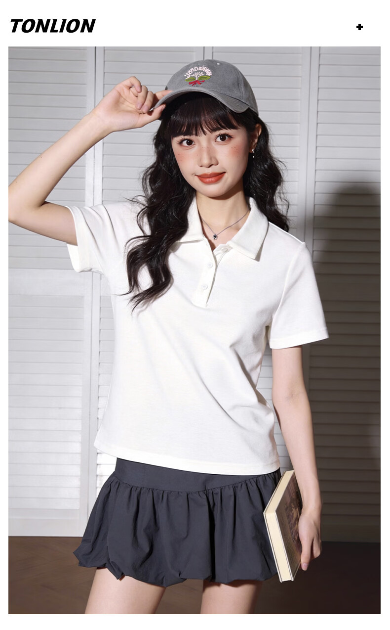 TonLion Women's Short Sleeve Polo Shirt Summer New Shoulder T-Shirt Casual Breathable Slim Fit Half Sleeve Simple Top 8