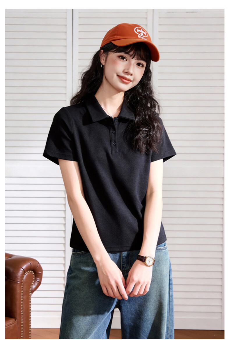 TonLion Women's Short Sleeve Polo Shirt Summer New Shoulder T-Shirt Casual Breathable Slim Fit Half Sleeve Simple Top 11