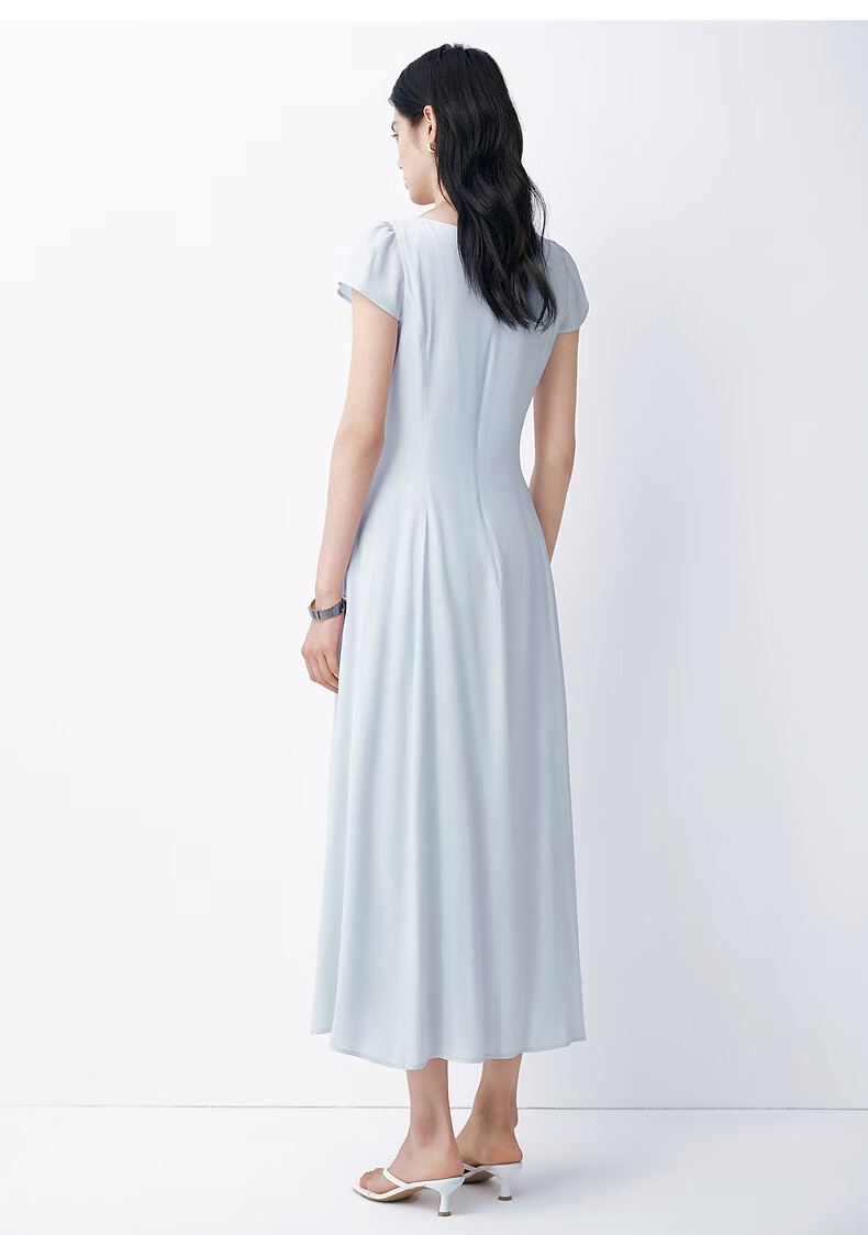 Peacebird Women's Dress Summer Love White Long Dress Slim Fit Waist Office Dress Blue L 21